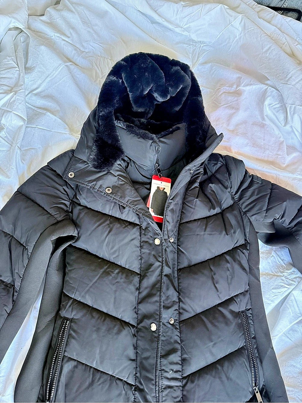 Andrew Marc Hooded Puffer Jacket Black Medium
